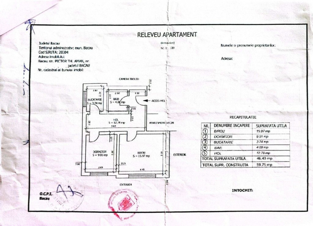 Bloc nou - langa Primarie - Sif Moldova, 46mp utili, etaj 7 cu lift, 